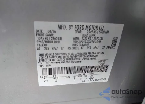 2016 Ford Edge Sel z USA, uszkodzony, nr VIN 2FMPK4J89GBB73895